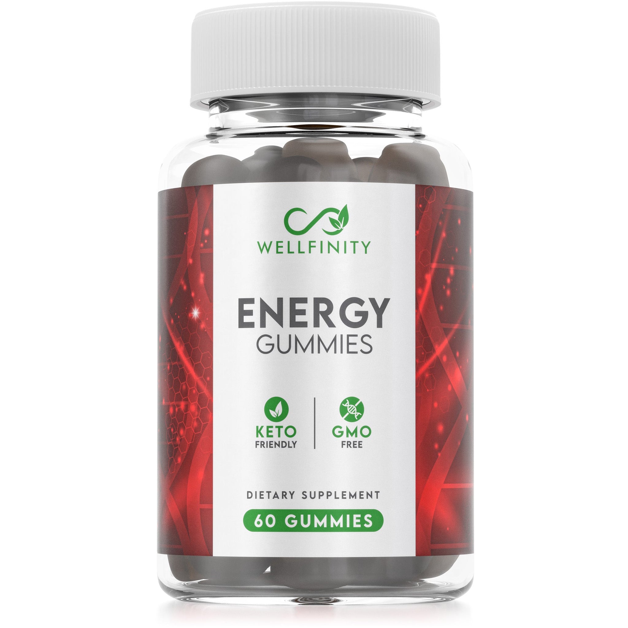 Wellfinity Energy boost Gummies, Energy Gummies with Green Tea, Guarana & Vitamin B12 - Natural Caffeine Boost, Vegan & Gelatin-Free, 60 Gummies