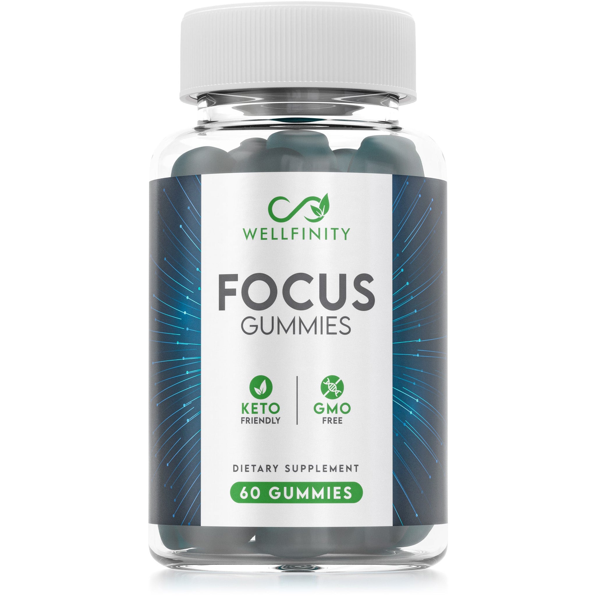 Wellfinity Focus Gummies for Adults - Vegan Brain Supplement with Ginseng, Alpha GPC & B Vitamins | Enhance Concentration, Cognitive Function & Mental Clarity | Gelatin-Free, Non-Stimulant | 60 Chewable Gummies